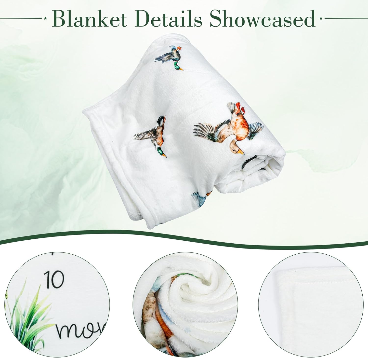 Mallard Duck Baby Monthly Milestone Blanket with Wreath Flannel Mallard Duck Baby Stuff, Green Drake Newborn Swaddling Wrap, Monthly Milestone Blanket for Boys Girls (39.4" x 51.2") - Image 3