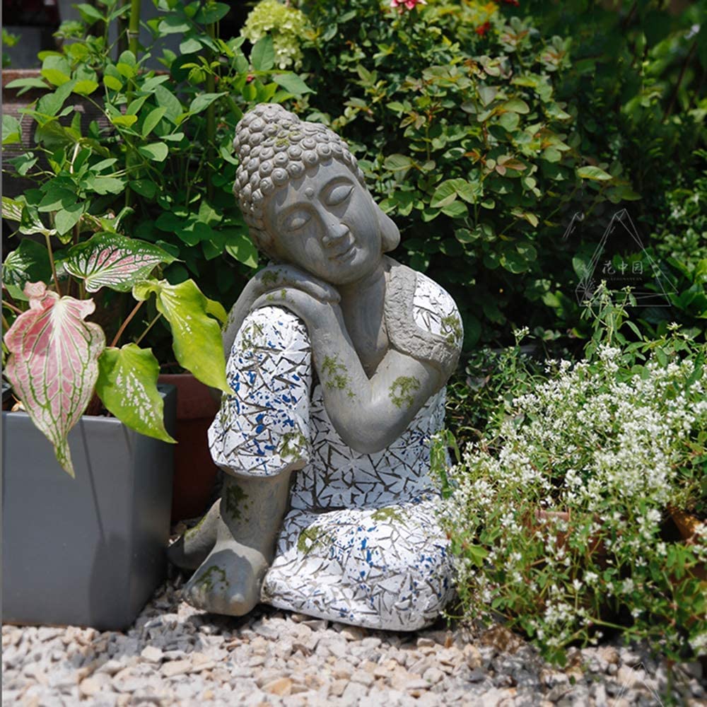 Figurín para jardín,Escultura de Adorno de jardín Escultura de jardín Estatuas al Aire Libre Creative Sleeping Buddha Courtyard Crafts Feng Shui Buddha Garden Ornaments 31 * 47.5CM