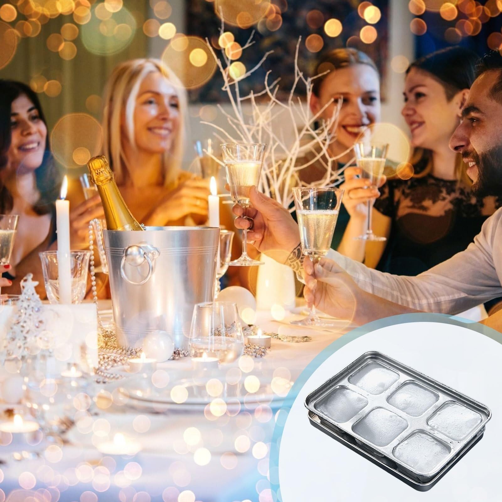 Bac à glaçons – en acier inoxydable, moule carré réutilisable de 6 cubes, idéal for réaliser des for cocktails ou whisky