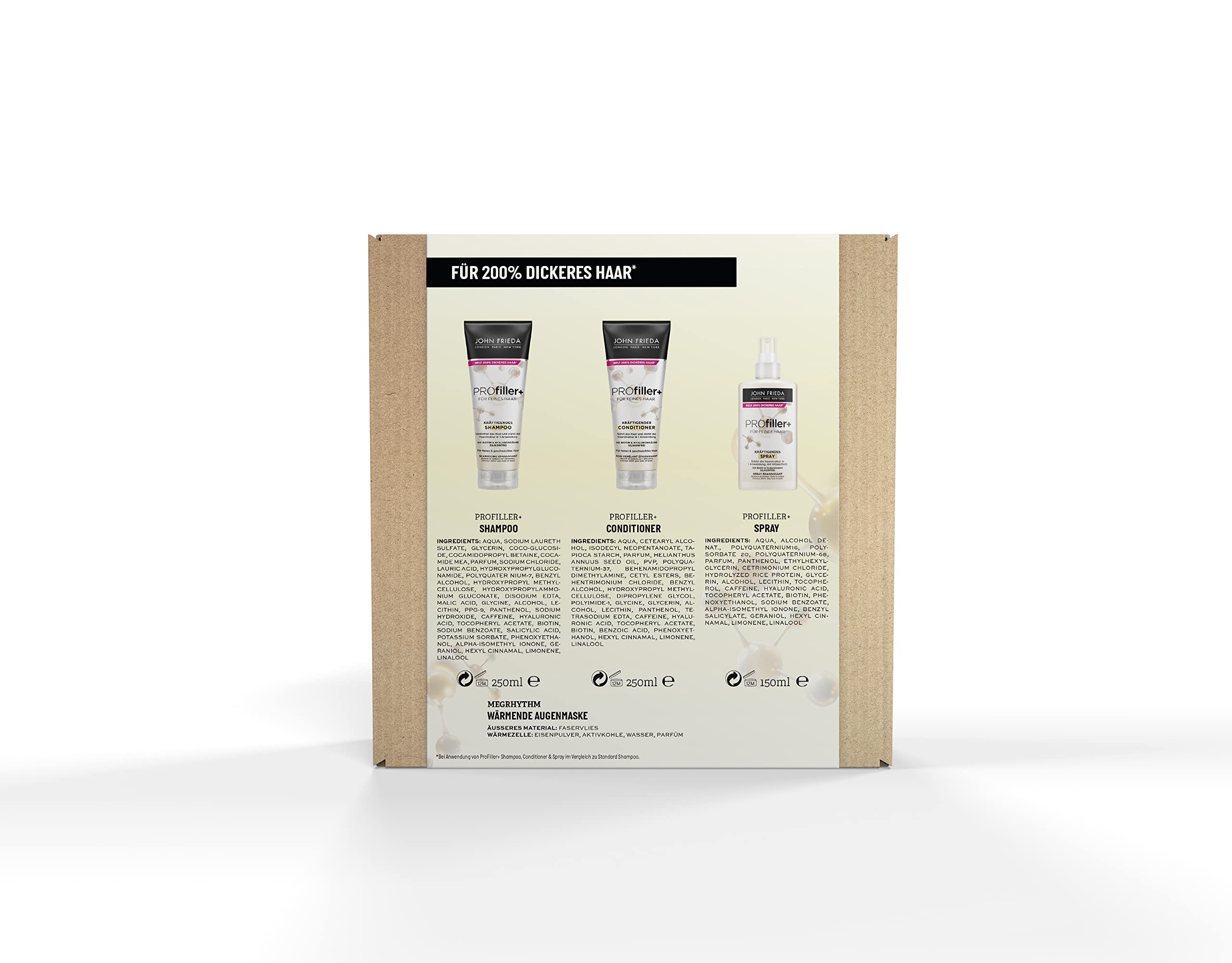 John Frieda Profiller+ zestaw korzyści – zawartość: szampon, 250 ml + odżywka, 250 ml + spray wzmacniający, 150 ml – do włosów delikatnych – z biotyną i kwasem hialuronowym