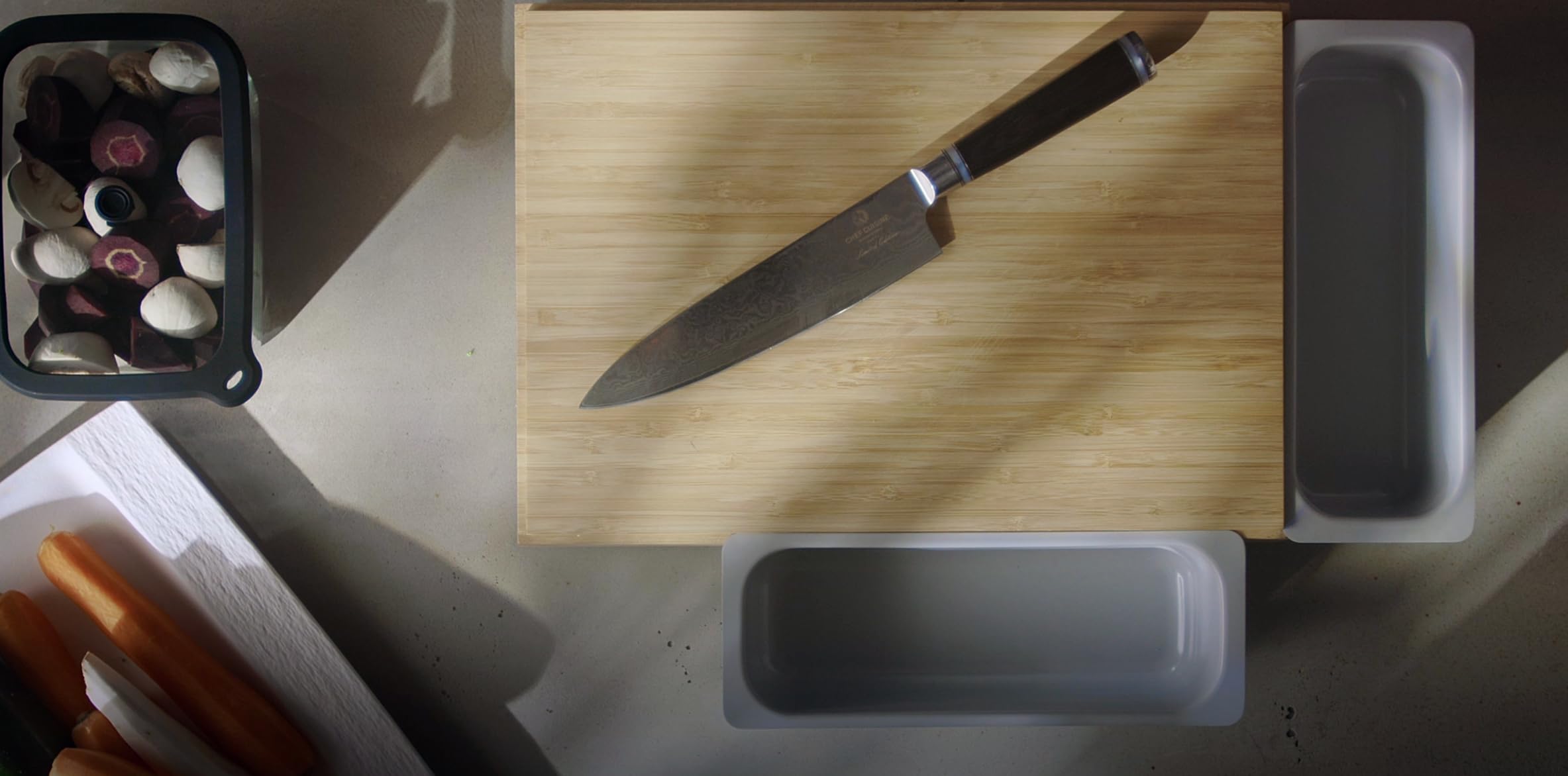 CHEF CUISINE Damast Messerset, 3-tlg., Nakirimesser Santokumesser Sashimimesser