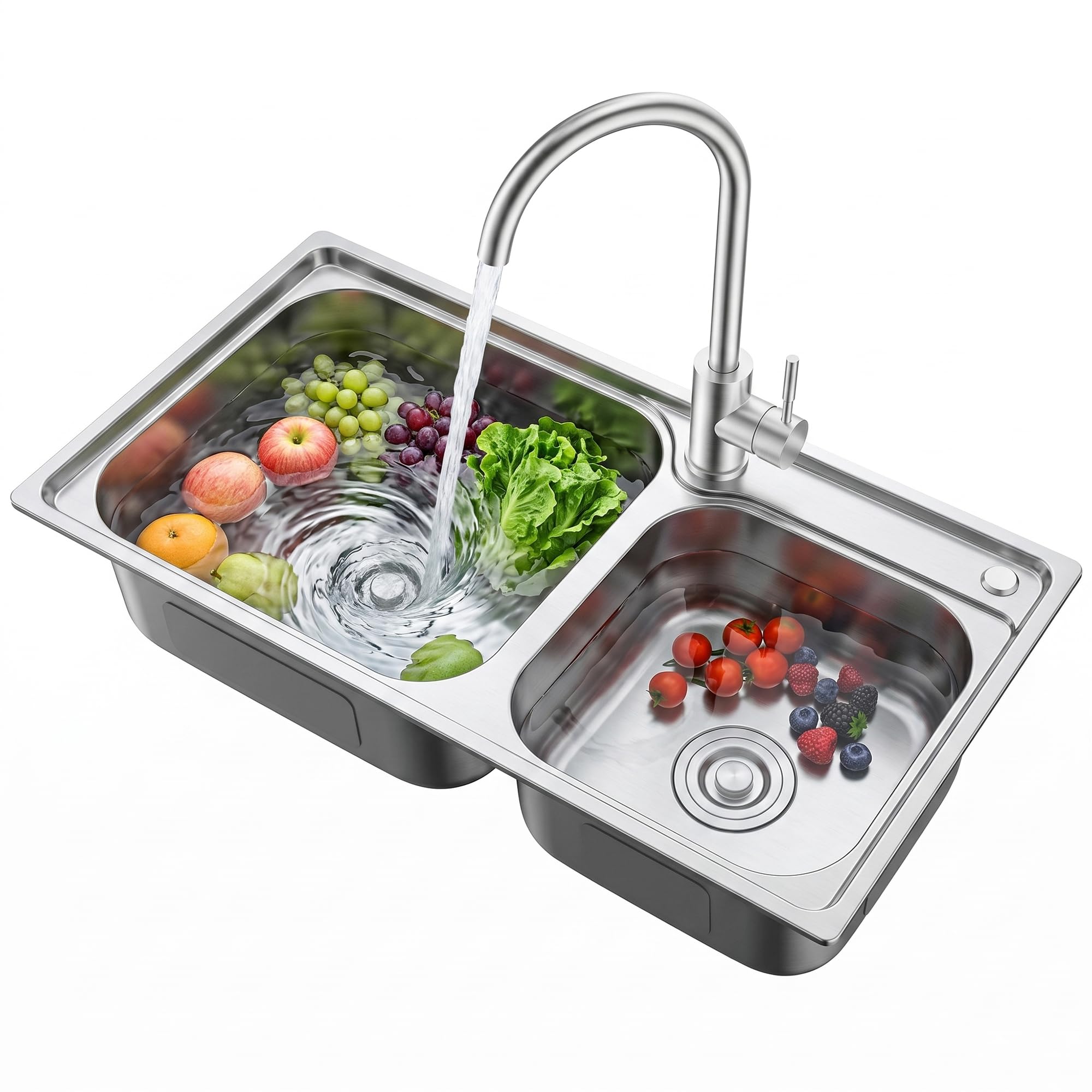 Évier de cuisine en acier inoxydable 304 sous-plan avec cuve profonde et robinet