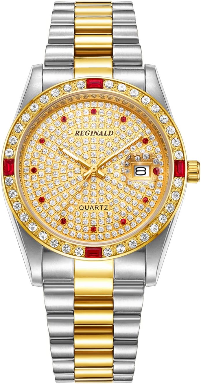 Reginald Mens Watches Hands Sapphire Full Gold Stainless Steel Quartz Dial Unisex Watch