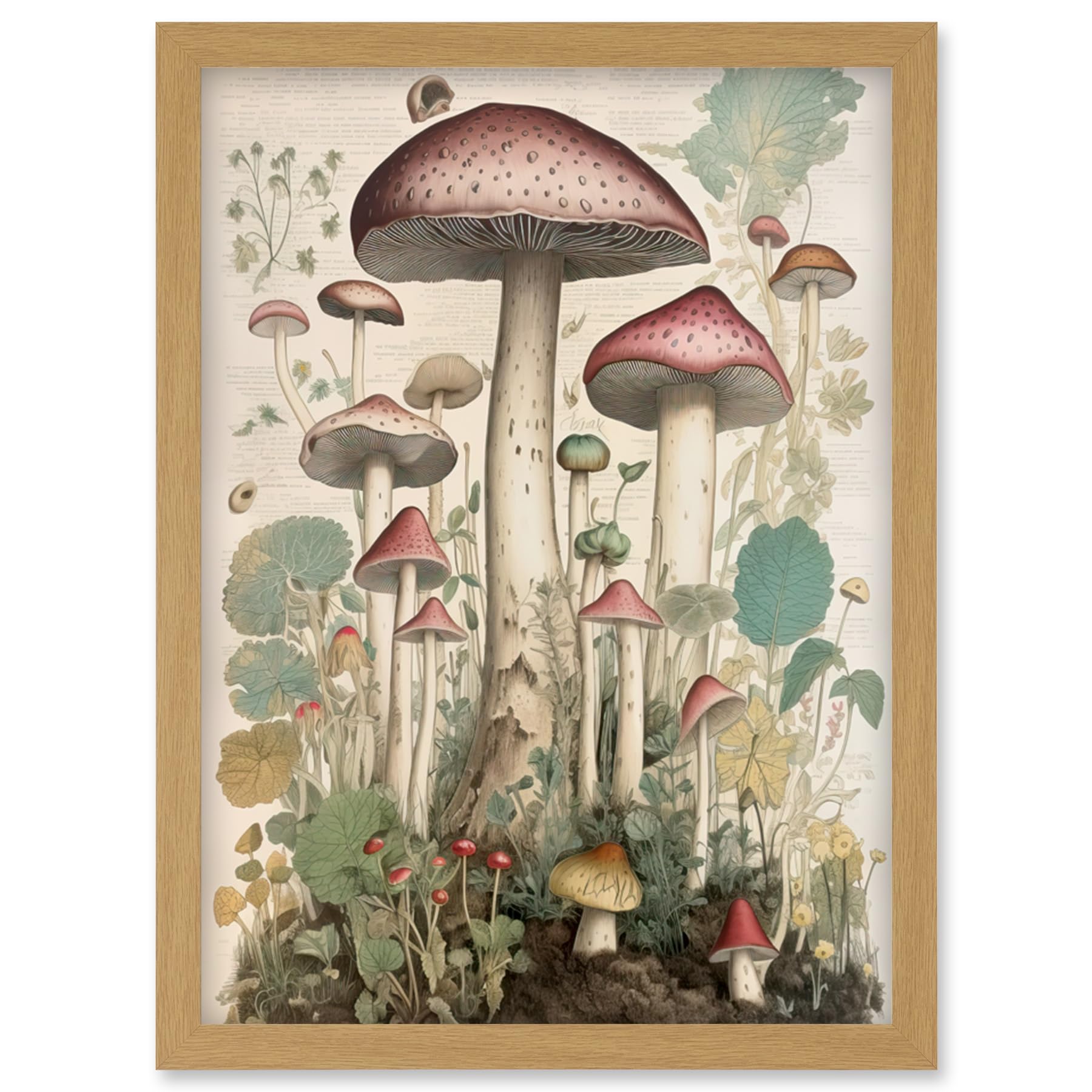 Artery8 Mushroom Fungi Botanical Page Photograph Vintage Cottagecore Rustic Aesthetic Kitchen Artwork Framed Wall Art Print A4