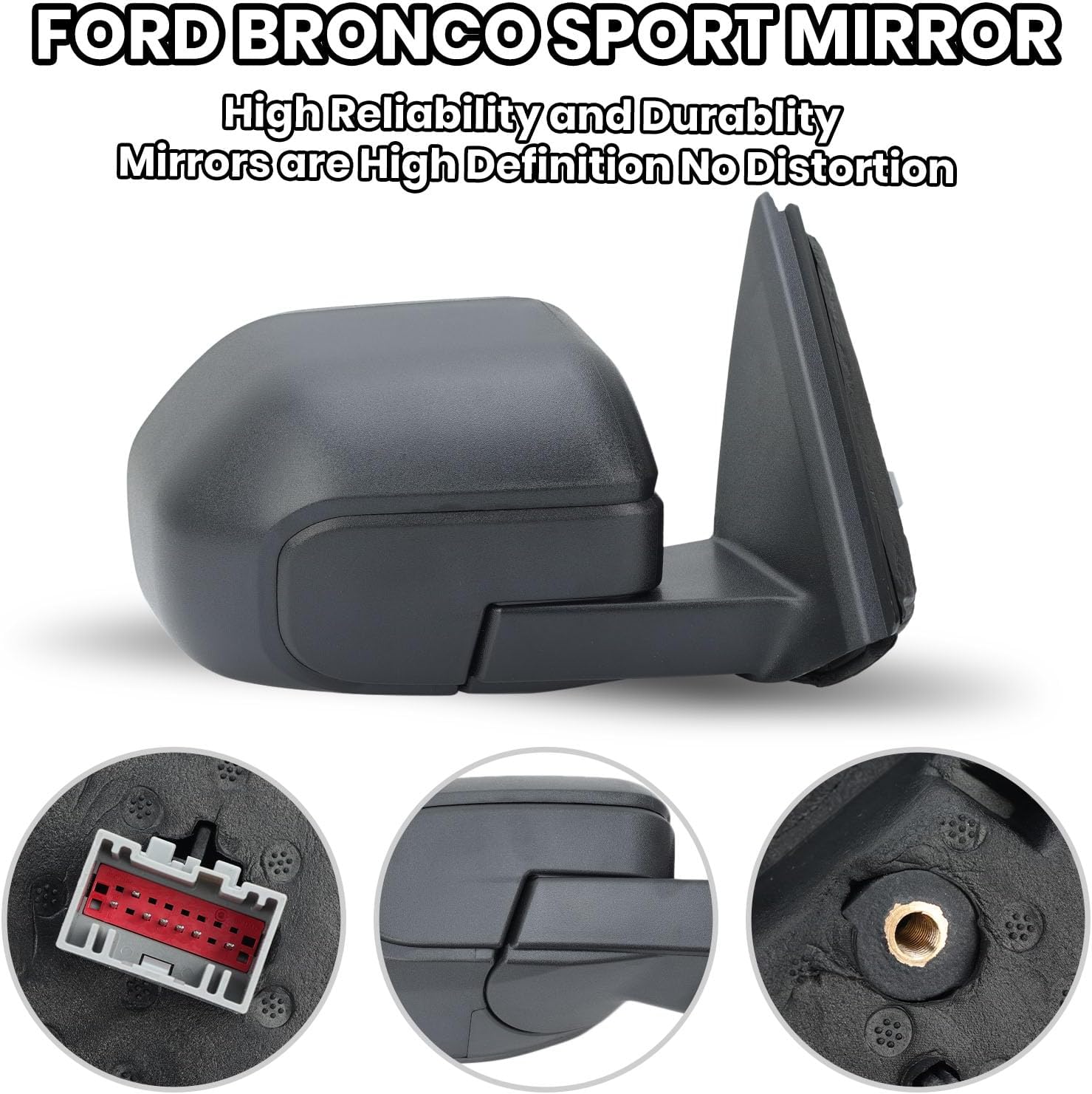 Passenger Side Mirror Compatible With 2021 2022 2023 2024 2025 Ford Bronco Sport Mirrors with Power Heated Glass Blind Spot Detection Manual Folding Texture Black（7 Pins）