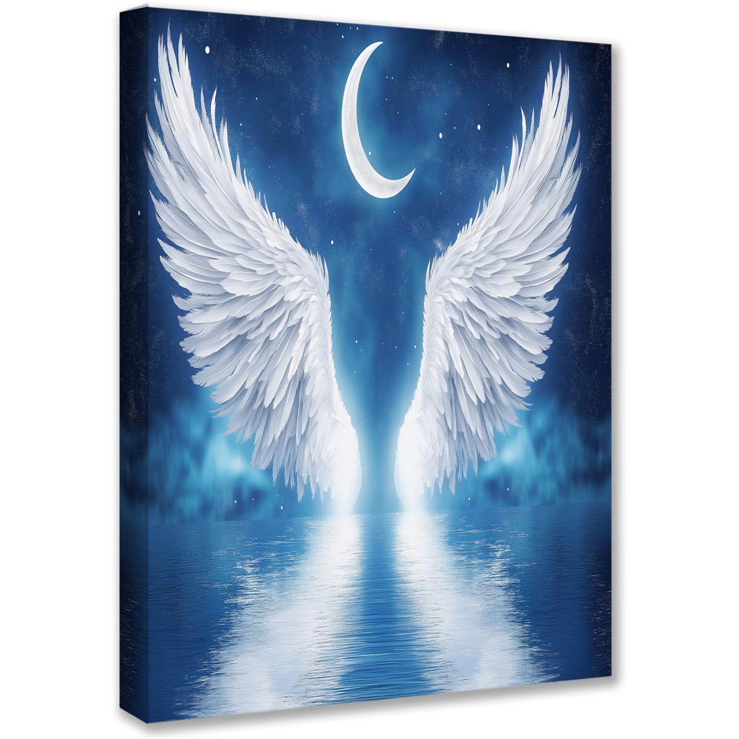 Azul Impresión Sobre Lienzo 40 x 60 cm Bosquejo de alas de ángel Cuadros Para Dormitorios salon Decorativo Listo para Colgar Artística Imagen Gráfica Decoracion de Pared