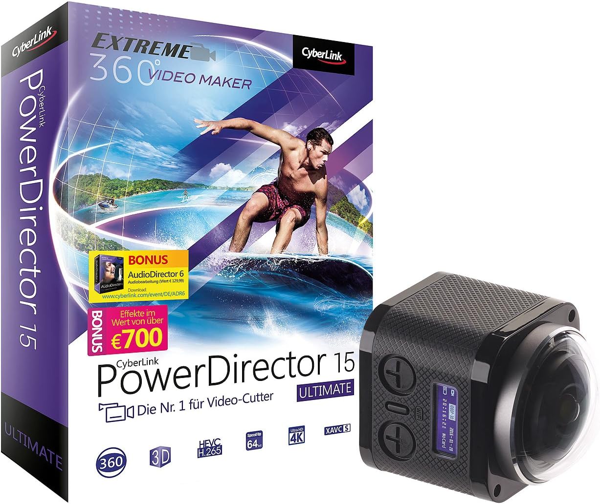 Somikon 360 ° 16 MP Sensor, Remote Control & PowerDirector 15/4 K Actioncam Ultimate