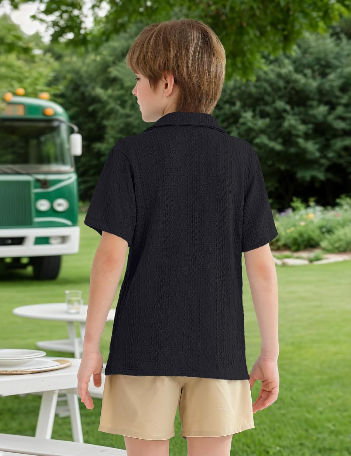 Boys Summer Cuban Collar Button Down Shirts Casual Rib-Knit Tops Short Sleeve Vacation Tee with Pocket 5-14 Years - Image 7