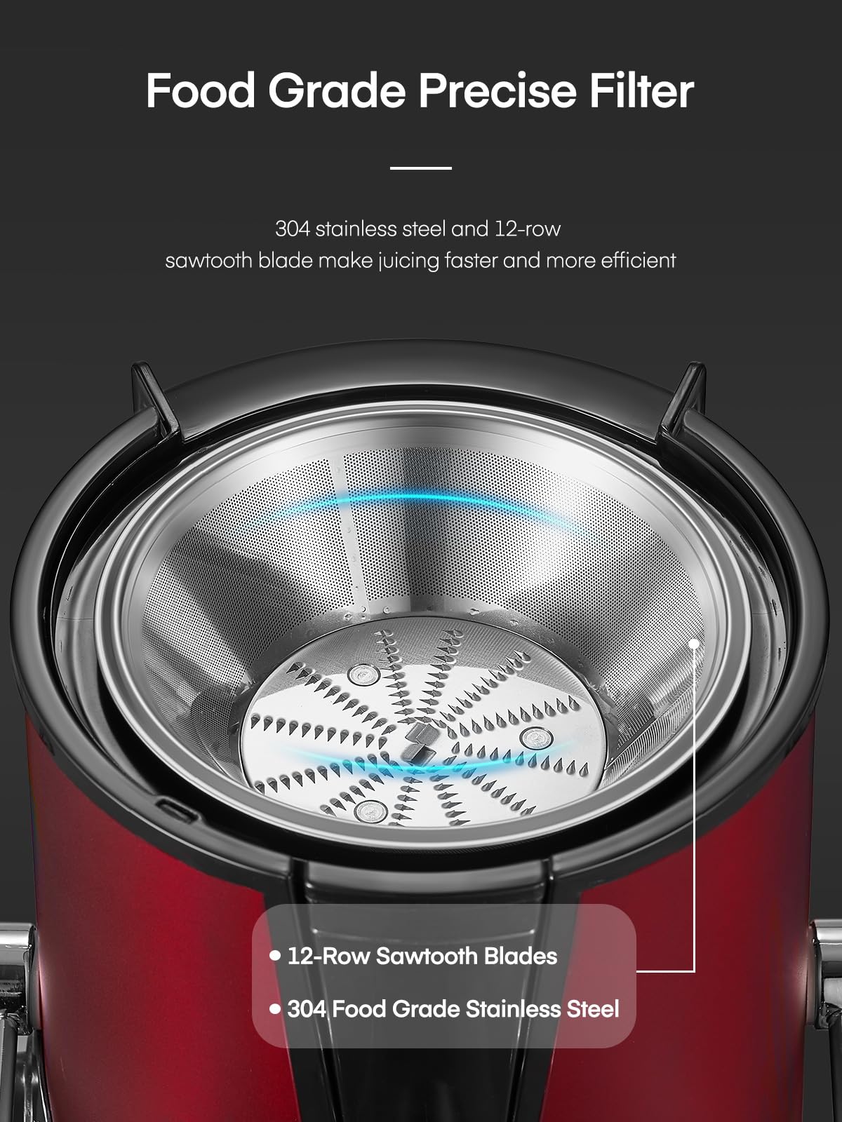 Centrifuga Frutta e Verdura FOHERE Estrattore di Succo a Freddo con Bocca da 65mm, Facile da Pulire, 3 Velocità di Regolazione, Spazzola per la Pulizia e Ricetta Inclusa, Senza BPA, Rosso…