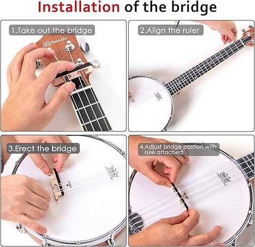 Miniatura 6 de Banjolele, Sapele Travel Banjolele 26 pulgadas 4 cuerdas lotmusic Remo Drumhead espalda abierta con kit para principiantes cuerda extra Allen Wrench