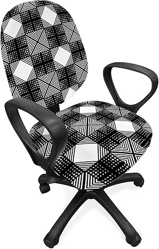 Ambesonne Funda geométrica para silla de oficina, patrón inspirado en celosía con cuadrados simétricos, diseño modernista, funda protectora de tela