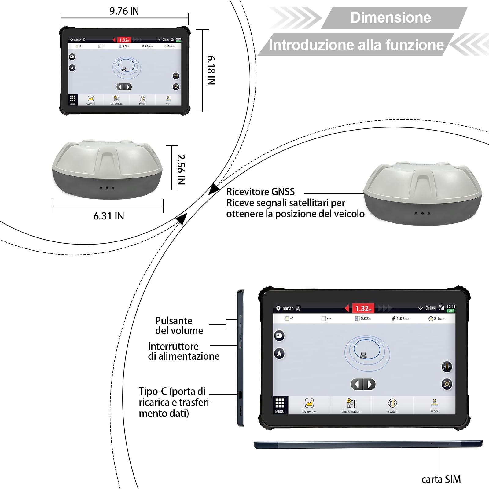 SMA10 Sistema di guida GPS per trattori per agricoltura, sistema di navigazione per agricoltura di precisione con PPP e SBAS, precisione di 10 cm con PPP, 2,5 cm con RTK, antenna GNSS anti-jamming