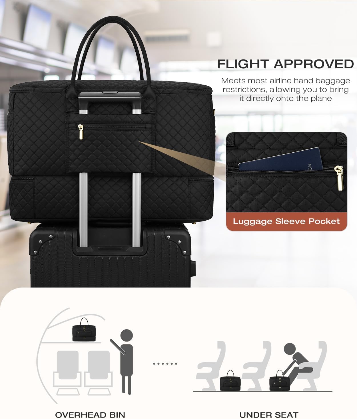 Travel Duffle Bag, Wide Open Large Weekender Bag for Women with Shoe Compartment, Carry on Overnight Bags with Toiletry Bag, Hospital Bag for Women Labor Delivery with Wet Pocket (Black) - Image 6