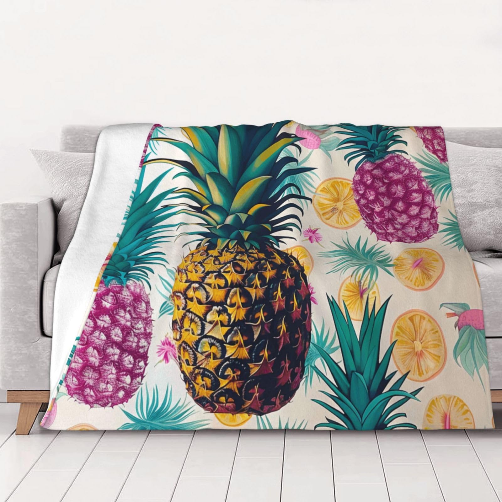 AUBKFELD Tropical Pineapple Printed Flannel Blanket 200x150 CM, Soft & Warm Throw Blanket for Sofa/Couch/Bed/Car, Gifts for Audlts Women Men