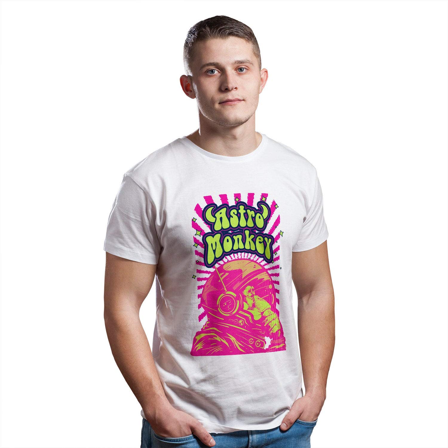 Camiseta personalizada para hombre de Monkey Lover - Camiseta divertida de regalo con ilustración abstracta de animales - Camiseta Astro Ape para niño, blanco, S