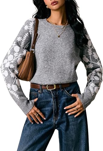 Verdusa Women's Boho Chic Floral Cozy Sweaters Raglan Sleeve Pullover Knit Tops 