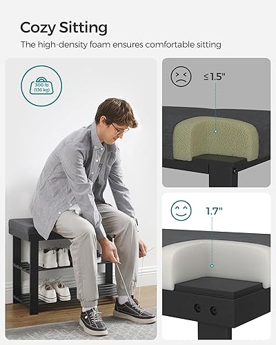 Miniatura 5 de SONGMICS Banco de zapatos de bambú, organizador de zapatos de 3 niveles para entrada, sala de estar, asiento de banco con capacidad para hasta 300