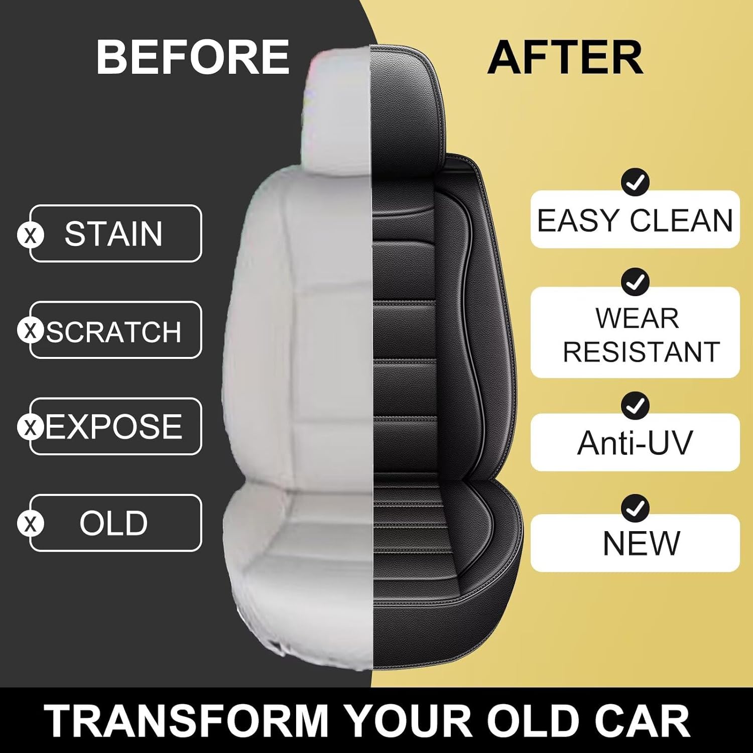 Car Seat Covers 2 Front Seat Fit for Jeep Wrangler 2003-2026 : Auto Interior Accessories, Waterproof Faux Leather Vehical Car Seat Cushions Cover(Black)