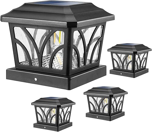 LeiDrail Luces solares para postes al aire libre, 2 modos de aluminio con tapa de valla solar Edison para postes de madera de vinilo de 4 x 4, 5 x