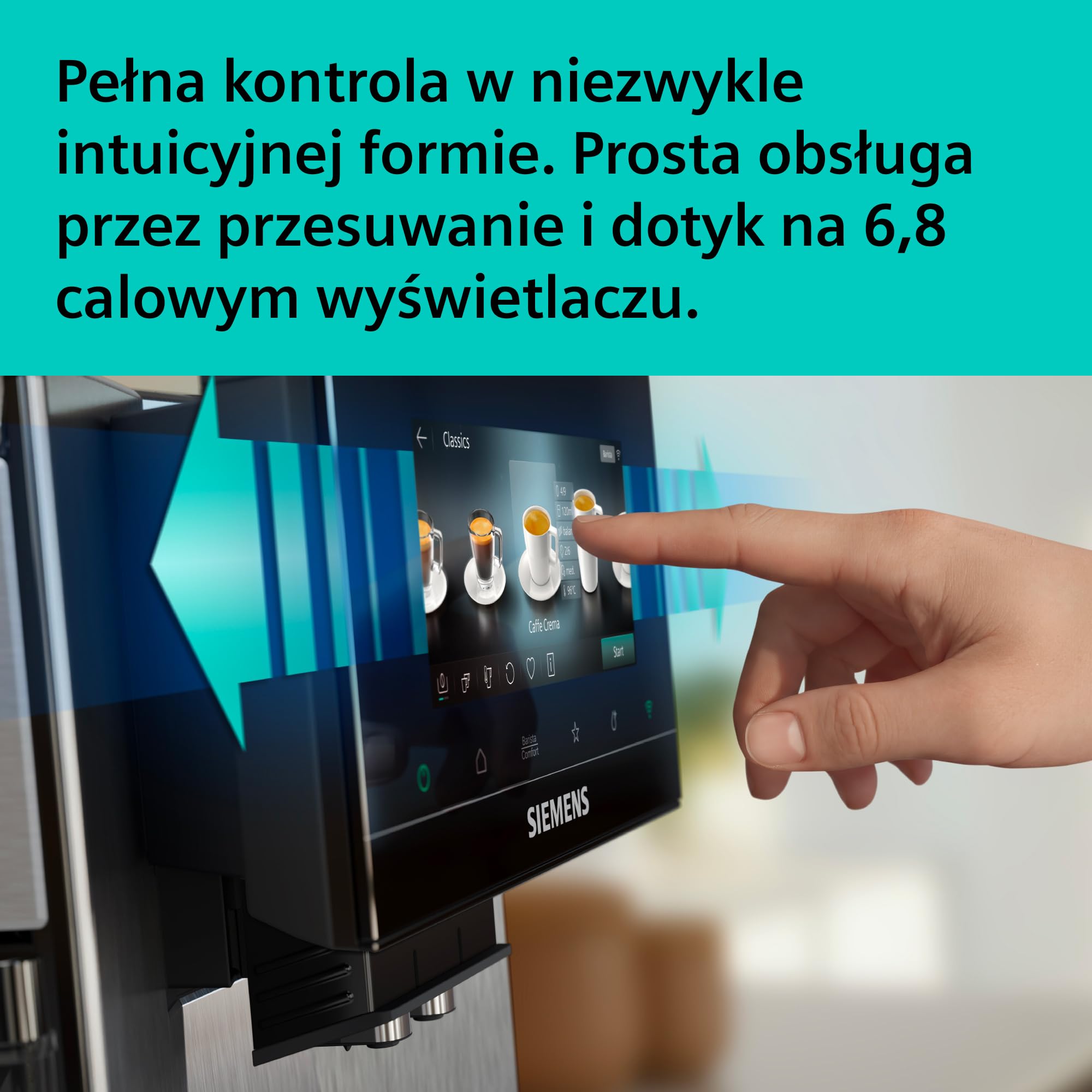 Siemens, automatyczny ekspres do espresso, EQ900 iAroma, spersonalizowane ustawienia smaku, precyzyjne mielenie, duży wyświetlacz, każda filiżanka na Twoich zasadach, stal nierdzewna, TQ923E03