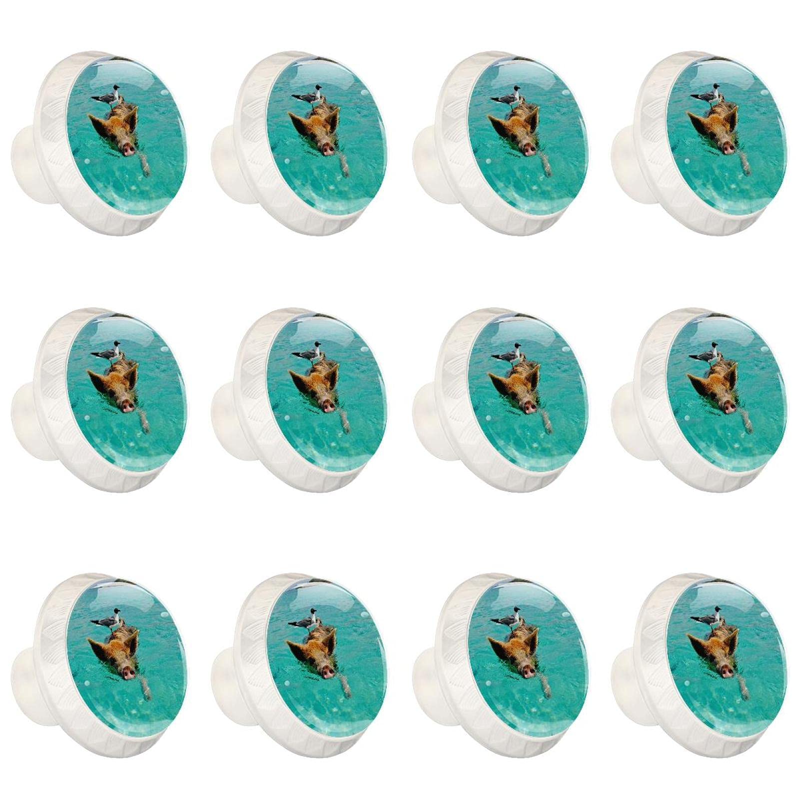 Boutons de cuisine ronds lot de 12 poignées commode tirage fluide motif cochon
