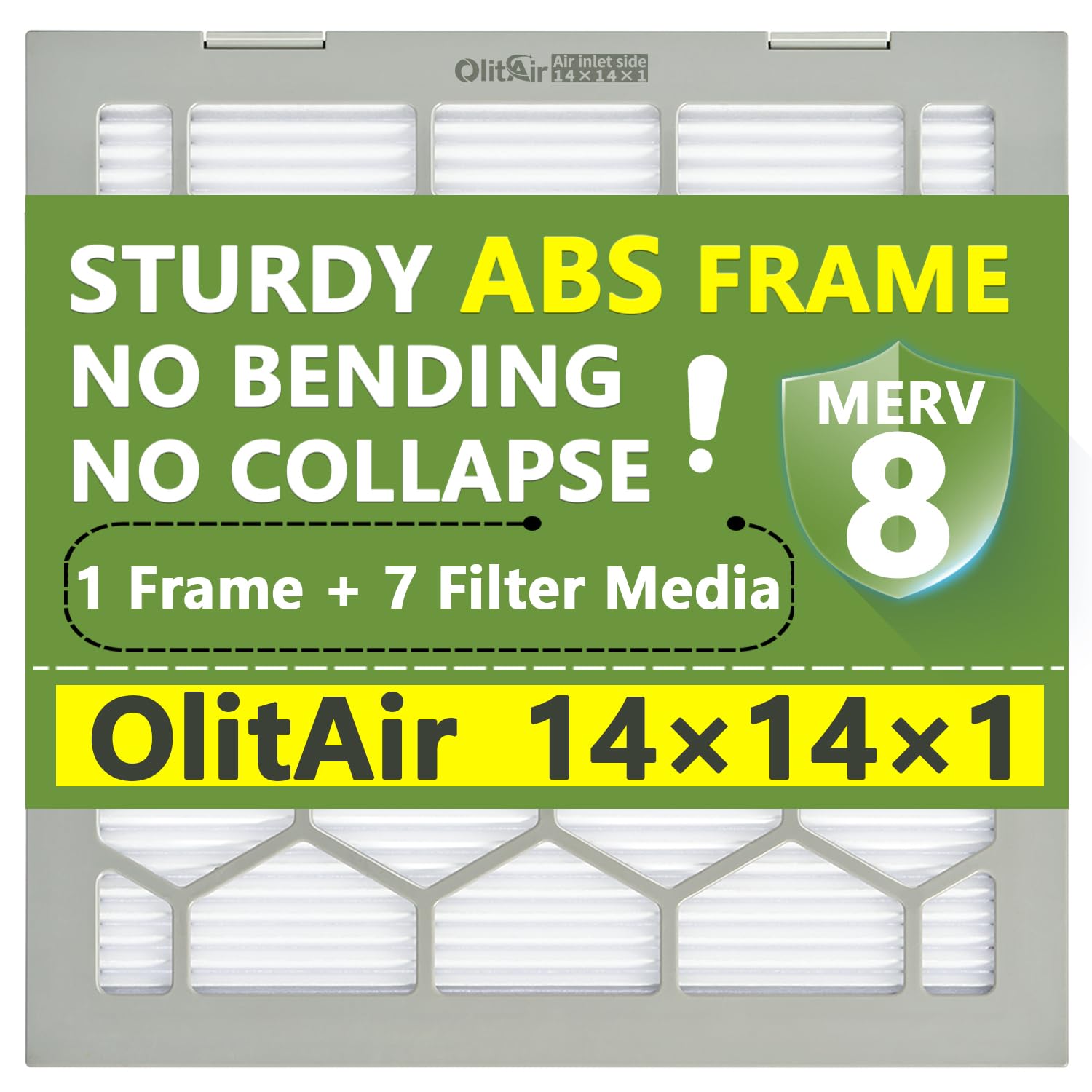 14 x 14 x 1 MERV 8 Luftfilter, AC-Ofen-Luftfilter, wiederverwendbarer ABS-Kunststoffrahmen, 7 austauschbare Filtermedien. Tatsächliche Größe (ca.): 35 x 35 x 2 cm