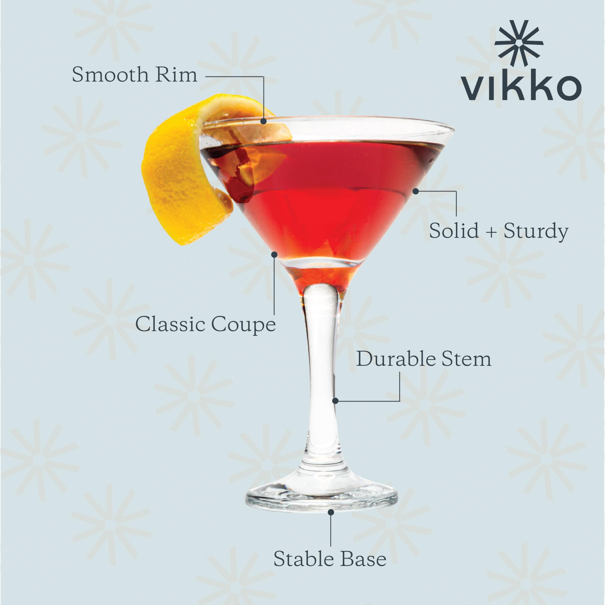 Vasos de Martini Vikko, 6 onzas, perfectos para fiestas, bodas y uso diario, construcción gruesa y duradera, aptos para lavavajillas, juego de 6 copas de Martini de cristal transparente
