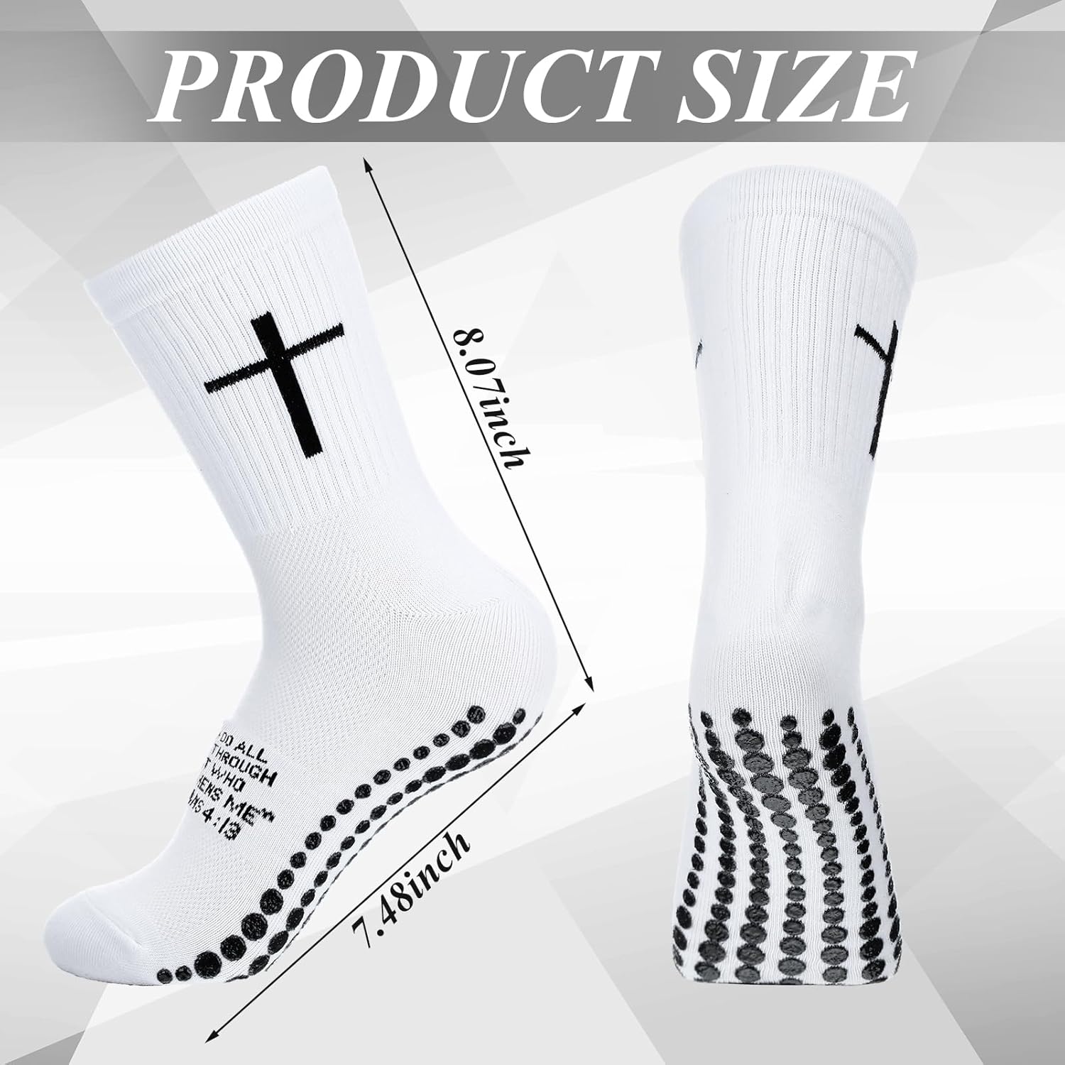 12 Pairs Cross Grip Soccer Socks Soccer Shin Guard Sleeves Non Slip Christian Socks with Bible Verse for Men Women