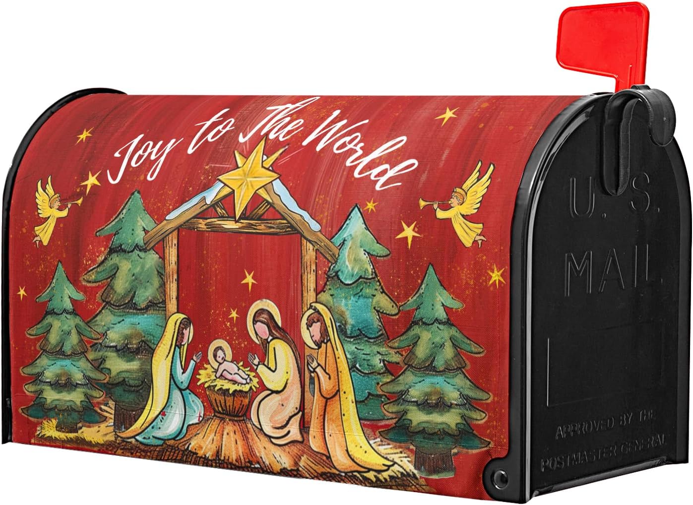 Kawani Merry Christmas Mailbox Covers Christmas Joy to The World Mailbox Wraps Magnetic Large Size 21x25.5 Inch Christmas Religious Post Letter Box Cover Winter Holiday Outdoor Decoration