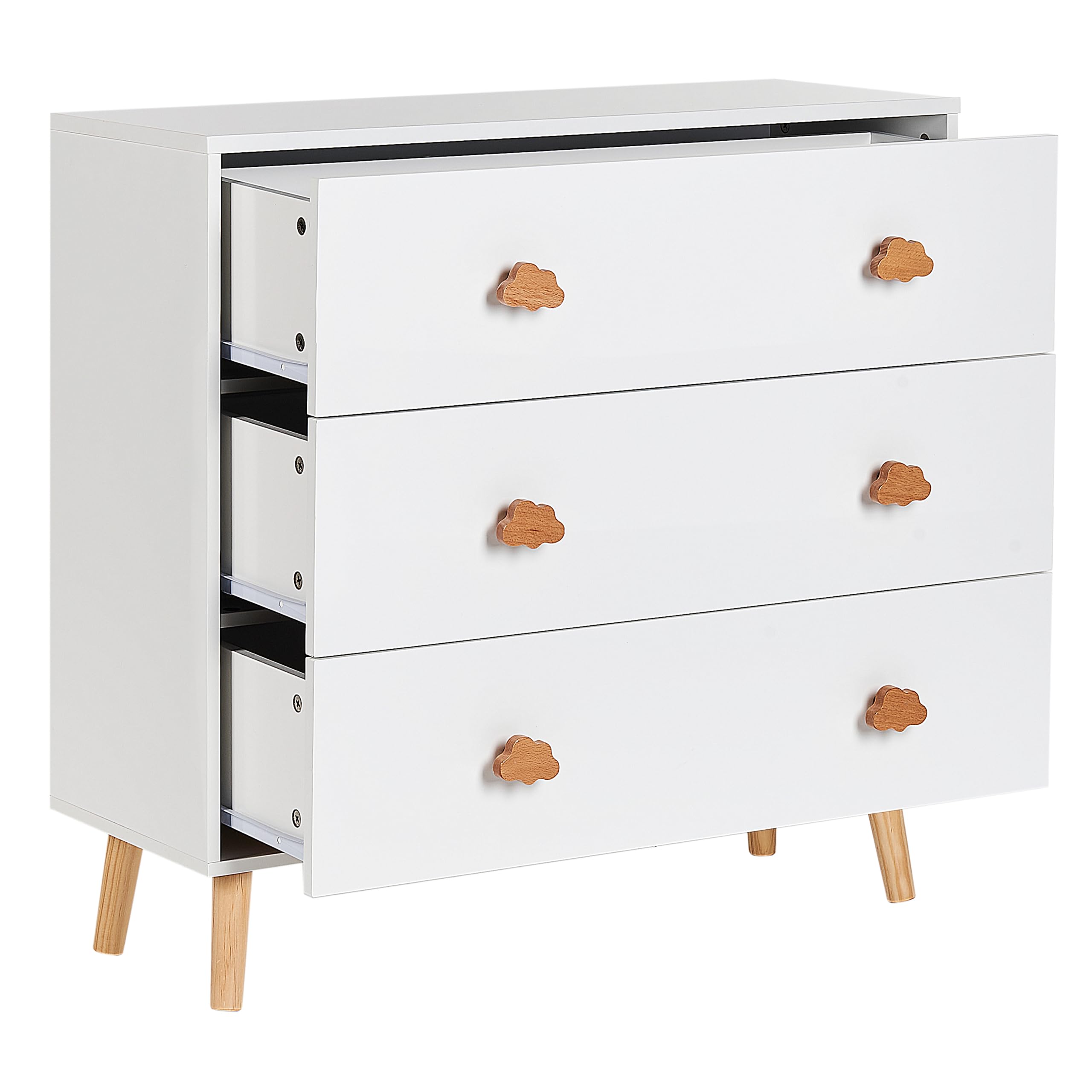 Beliani Commode à 3 Tiroirs Poignées Forme de Nuage Rangement Chambre d'enfant MDF Pieds en Bois de Pin Blanc Cloudy