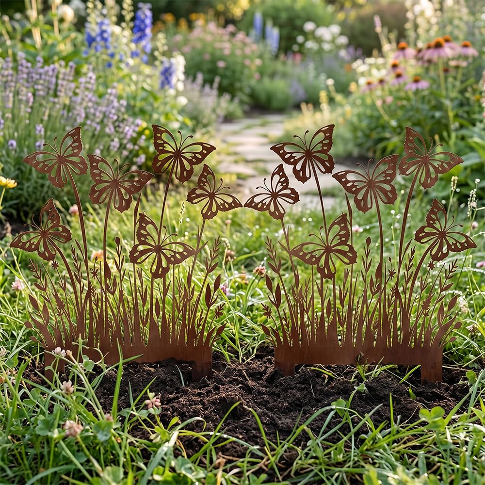 2 Stück Gartendeko Für Draußen Garten Deko Wetterfest Gartenstecker Zubehör Rost Gartenstecker Dekoration Gartenfiguren Gartenzubehör Metall Gartendekoration Rostdeko Rostoptik Schmetterling
