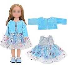 18 Inch Doll Clothes, American Doll Clothes, Blue Floral Party Dress with Matching Bolero Jacket for Doll Clothes for 18 Inch Dolls