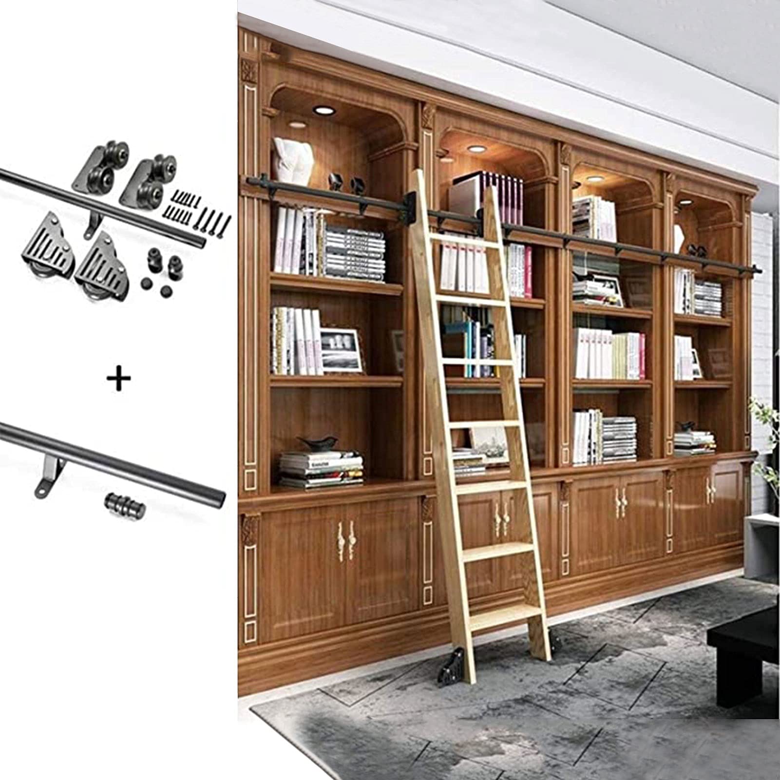 Kit rail de porte de grange coulissante en tube rond pour échelle de bibliothèque