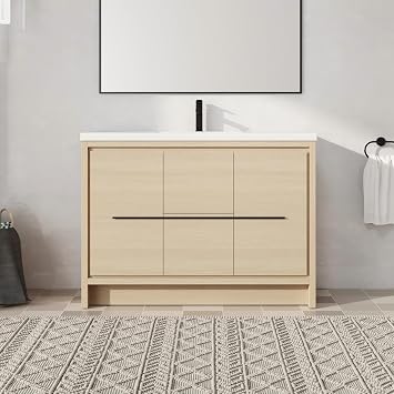 48 Inch FreeStanding Vanity, 48" Bathroom Vanity with Sink, Single Sink Floor Stand Vanity Combo, Modern Brown Bathroom Vanity Set with Soft-Close Door and Drawer