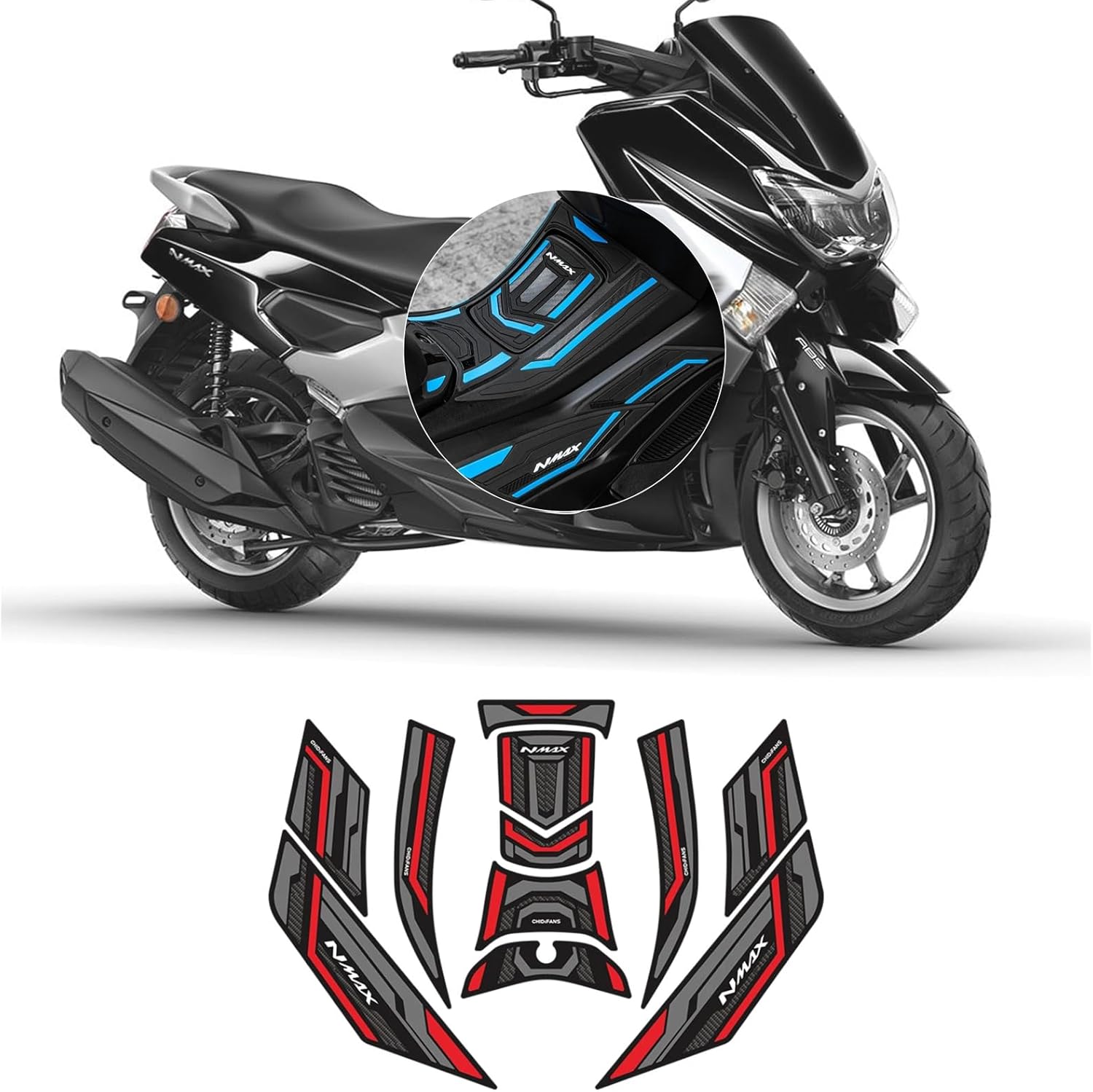 Suitable for NMAX155 nmax155 2025 motorcycles, this rubber fuel tank patch kit decorates and protects the fuel tank, featuring wear-resistant decals. (Red)