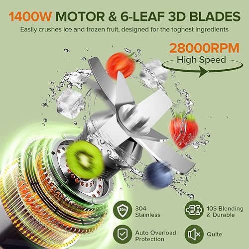 Miniatura 7 de Licuadora, licuadora para batidos con jarra de 68 onzas y molinillo de 20 onzas, licuadoras de encimera de 28000 RPM para cocina, trituración de