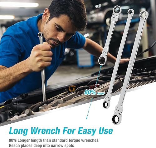 Miniatura 9 de DURATECH Juego de llaves de trinquete de cabeza flexible extra largas de 5 piezas de 27 piezas