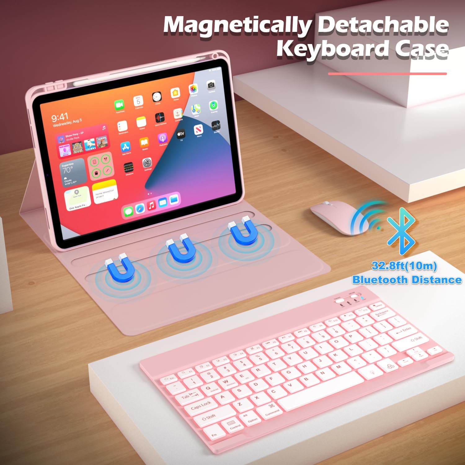 Keyboard Case for iPad A16 11th Generation 2025 / 10th Generation 2022, Mouse and 7 Colors Backlit Detachable Keyboard, Adjustable Stand Built in Pencil Holder, Auto-Sleep/Wake Feature, Pink