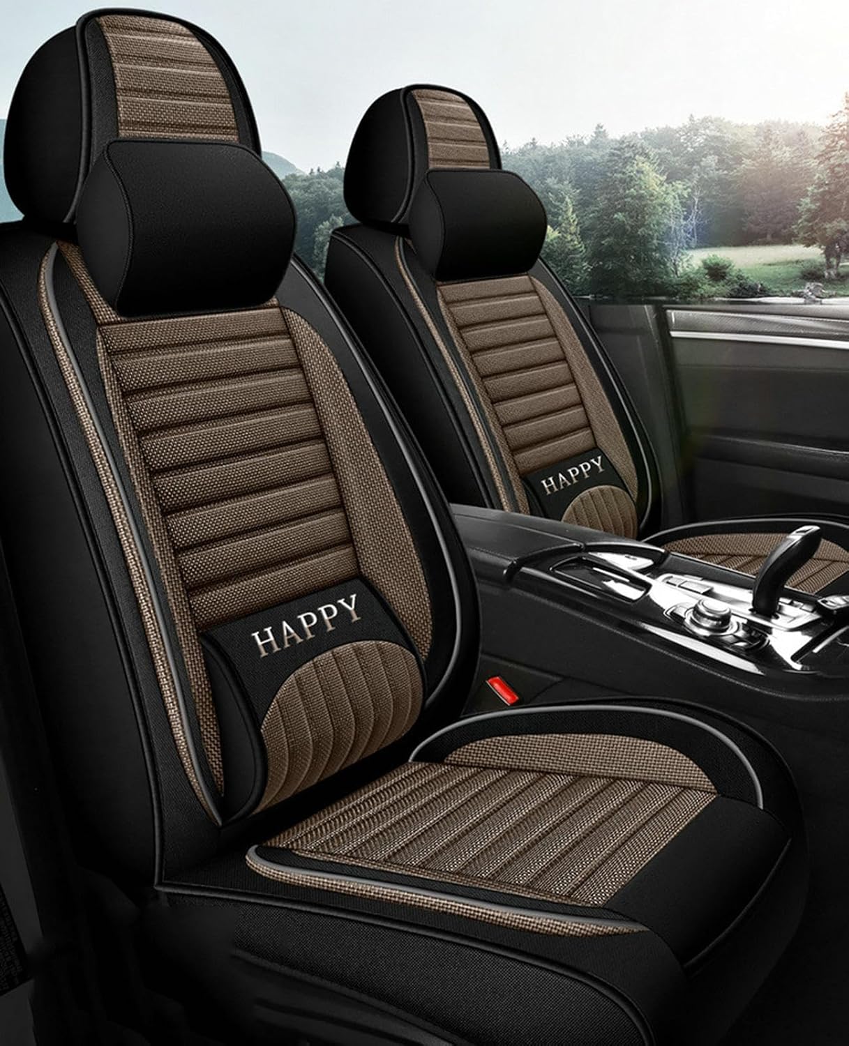 Car Seat Cover, Universal Leather Linen Car Seat Cover, Car Seat Protection Pad 5 Seats Fashion Car Seat Cushion Four Seasons Universal 5D Cushion All-Inclusive,A