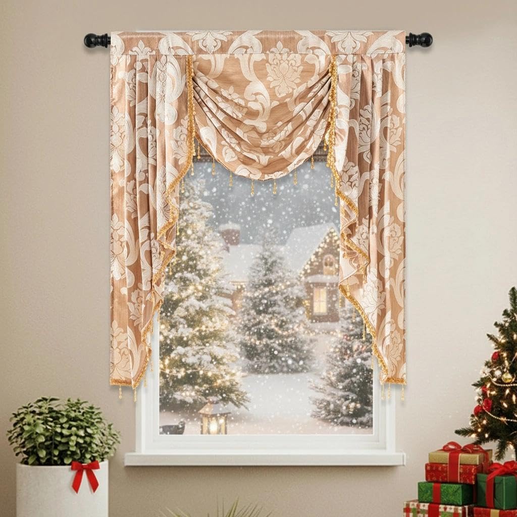 PearAge Mantovana A Triangolo Con Perline E Nappe, 130x61 Cm, In Voile Trasparente, Avorio - 3