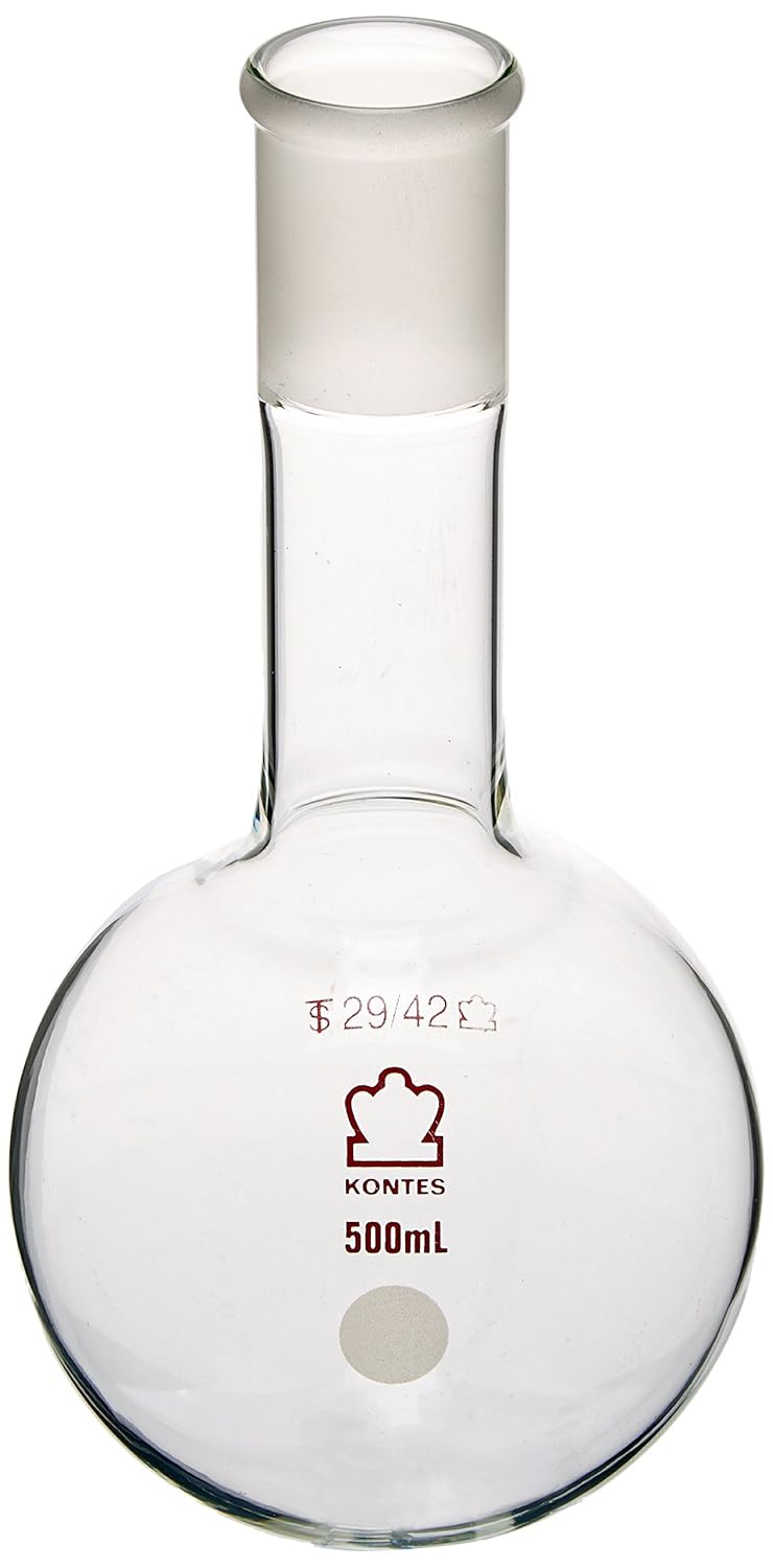 Kimble Chase KIMAX 601010-0629 Borosilicate Glass Long Neck Round Bottom Distilling Flask, Heavy Wall, Standard Taper Joint, 500 ml Capacity