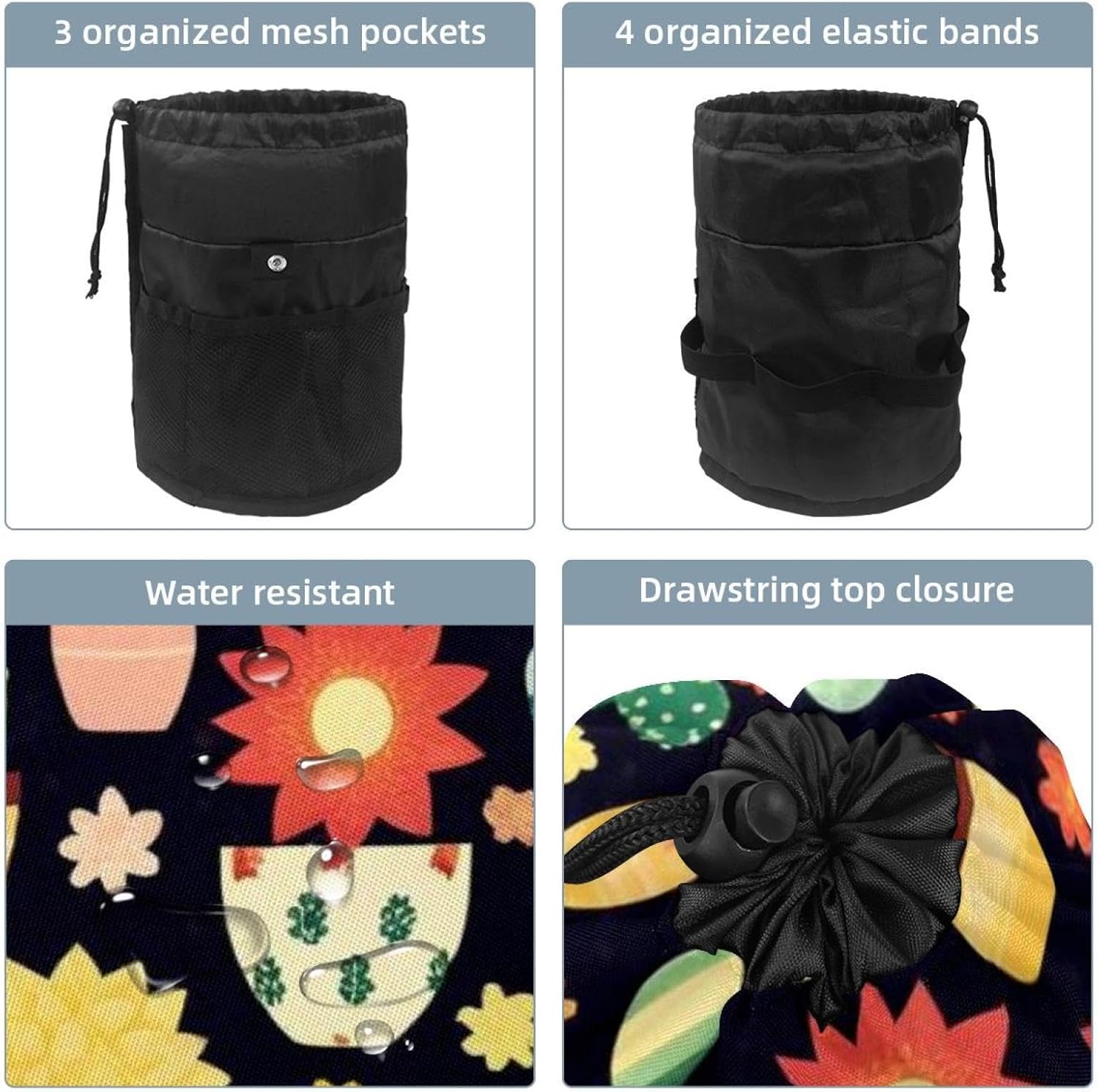 2PCS Colorful Cactus-7 Travel Cosmetic Bag Makeup Organizer, Drawstring Bathroom Cases - Cylindrical & Small Toiletry Bag image 3