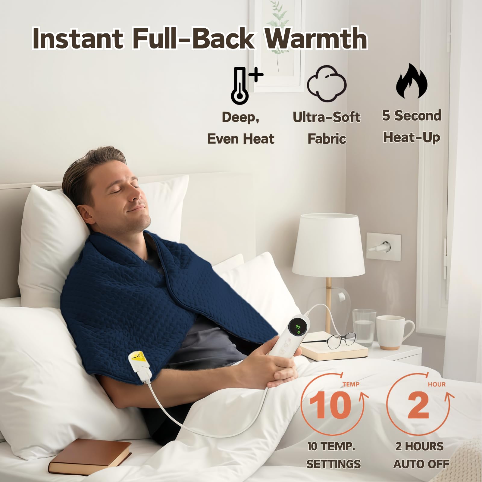 Termoforo Elettrico XXL 100x50cm - Cuscino Riscaldante con 10 Livelli di Temperatura e Timer, Morbida Flanella per Schiena Spalle Collo, Spegnimento Automatico e Lavabile