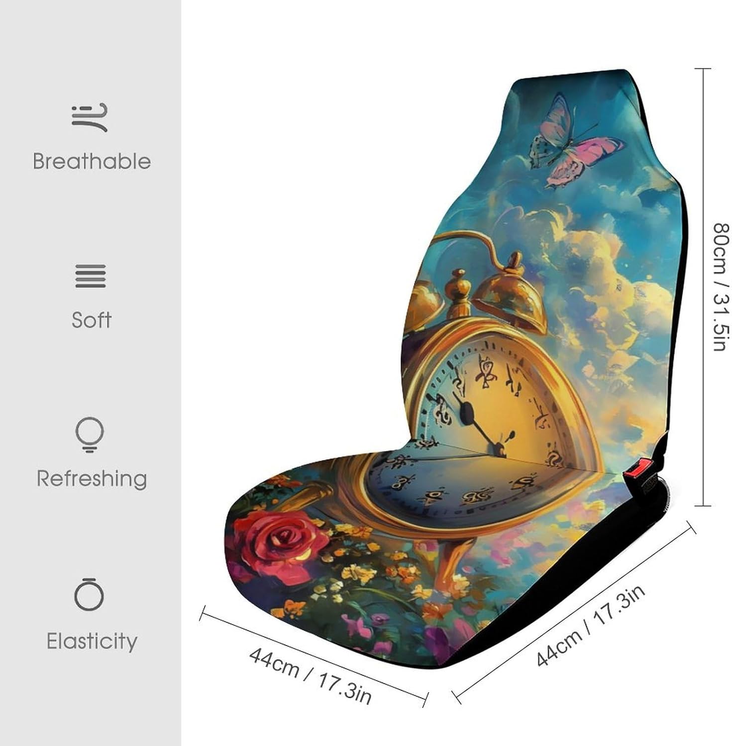 Vintage Clock Butterfly Car Seat Covers Universal Car Front Seats Protector Auto Interior Accessories 1PCS