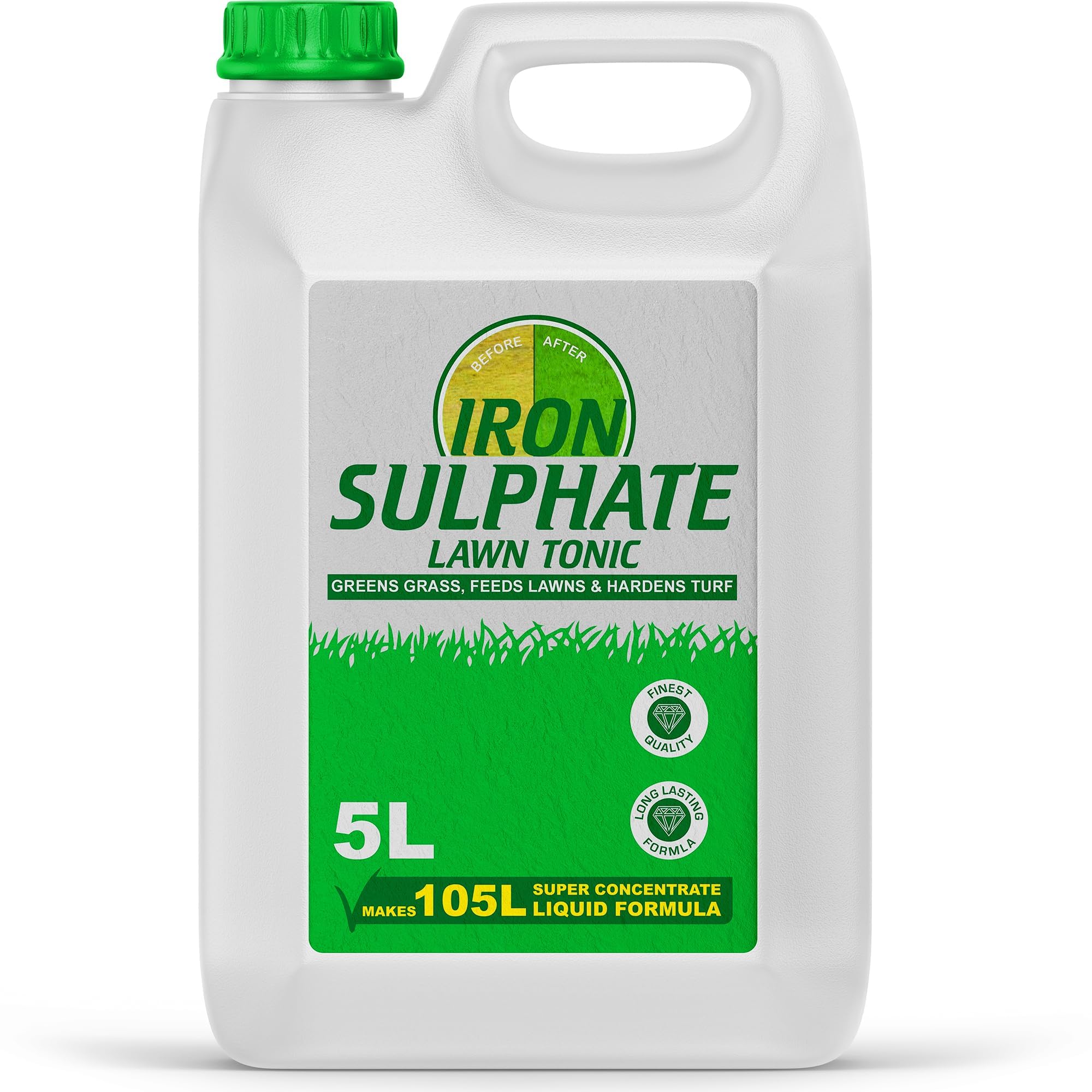 Lawn Tonic Liquid Iron Sulphate 5L Concentrate Makes 105L Ferrous Conditioner, Fertiliser, Grass Greener Feed, Turf Hardener, Healthier Looking Garden Helps Prevent Lawn Disease (5 Litres)