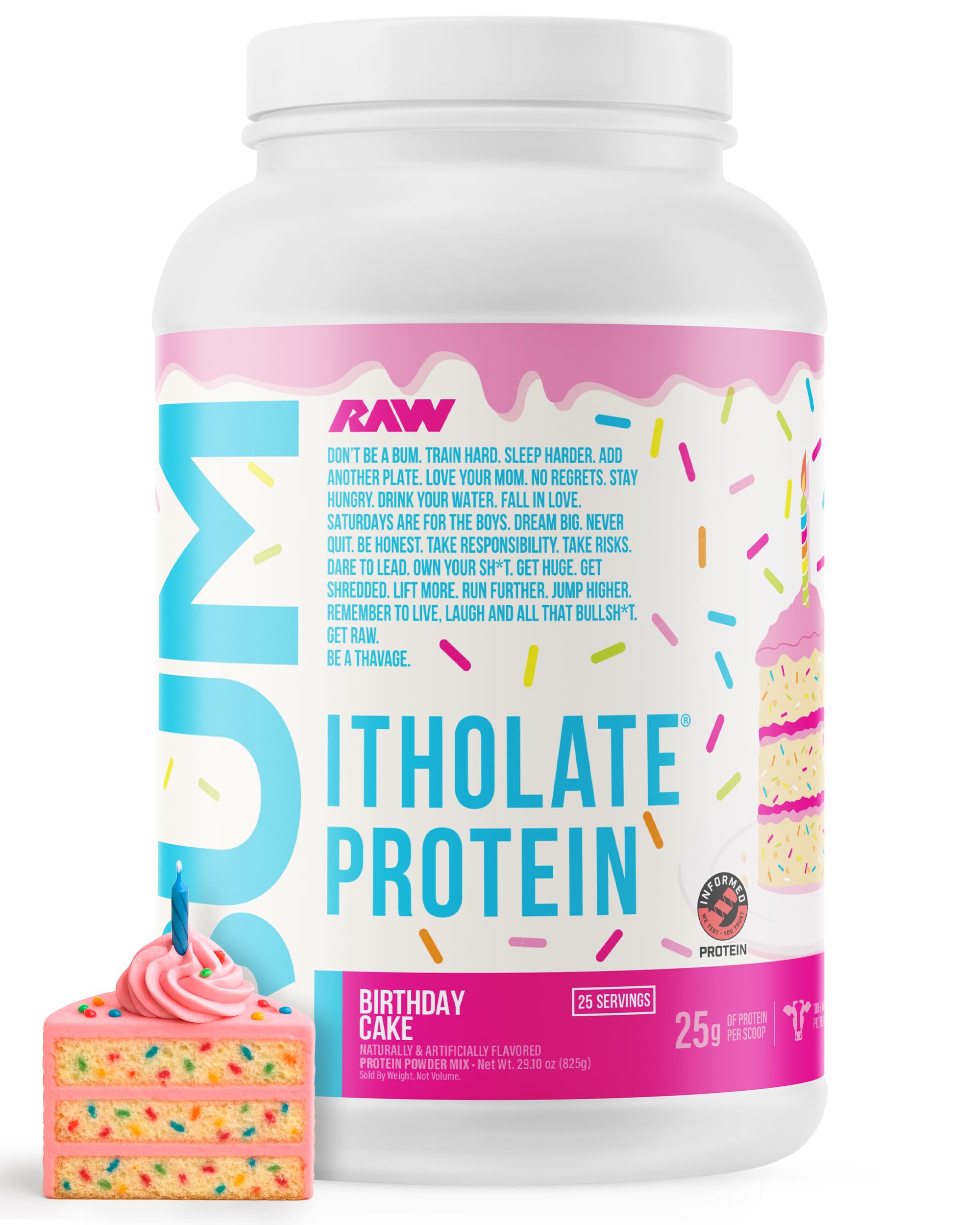 RAW Whey Isolate Protein Powder, Birthday Cake (CBUM Itholate Protein) - 100% Grass-Fed Sports Nutrition Powder for Muscle Growth & Recovery - Low-Fat, Low Carb - 25 Servings