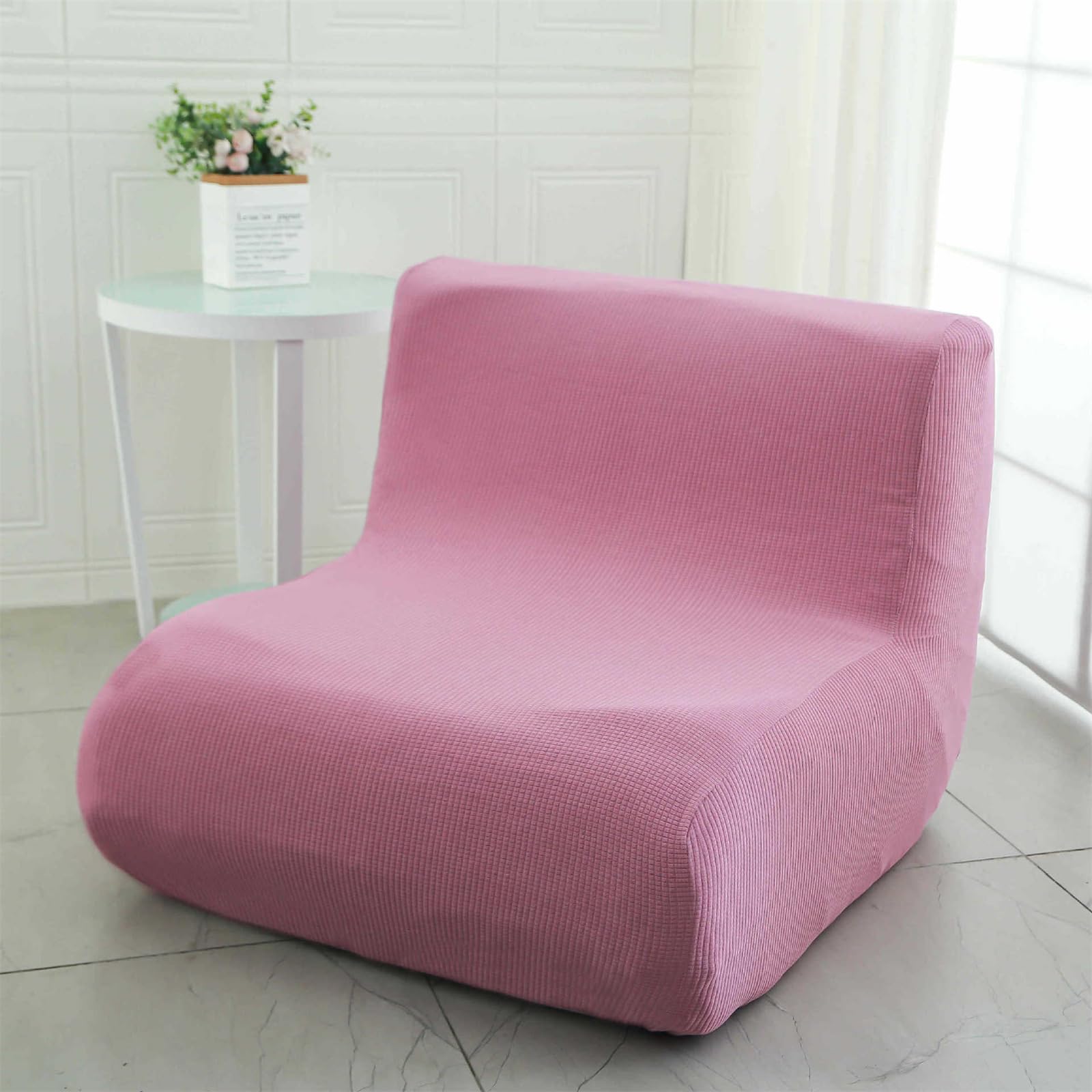 Surwin Armless Sofa Cover 1 Seater, Lazy Floor Sofa Cover Stretch Armless Chair Slipcover Lazy Floor Sofa Couch Cover Folding Sofa Bed Cover Non-Armrest Furniture Protector (Plaid Pink Purple)