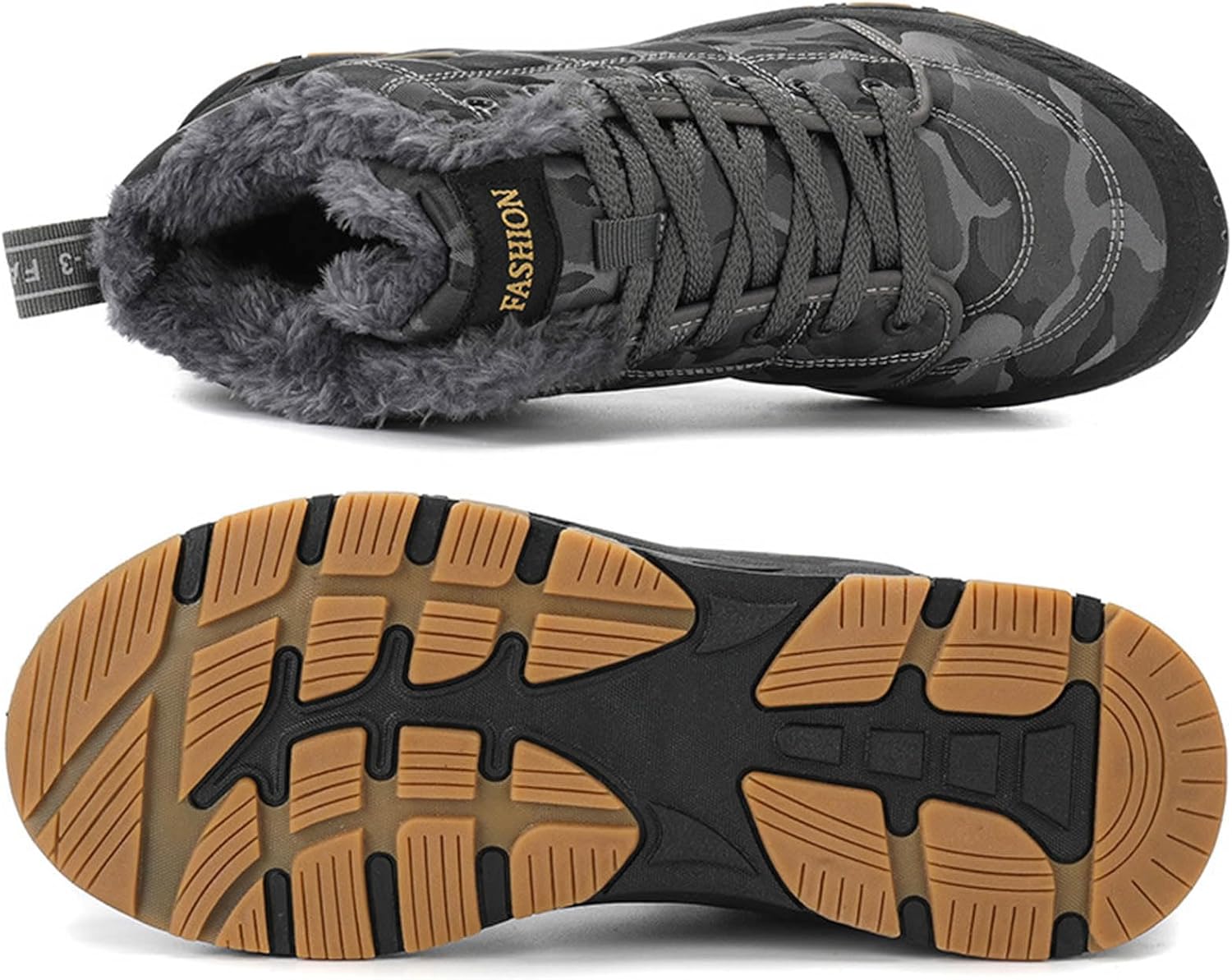 Men’s Winter Boots Fur Lined Snow Boots Anti-Slip Outdoor Lightweight Camping Backpacking Shoes for Trekking Walking