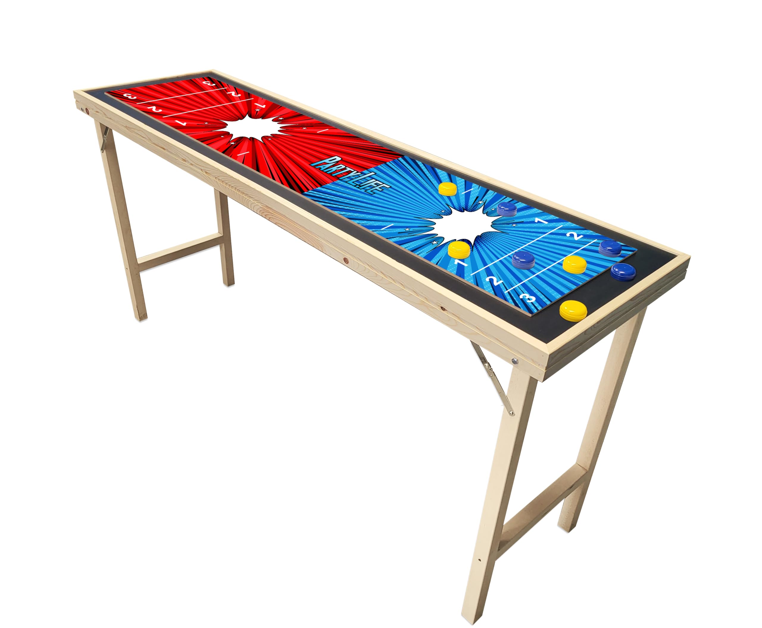 6-Foot Premium Shuffleboard Table w/Folding Legs, Pucks, and Optional LED Lights - Awesome Graphics - Choose Your Model