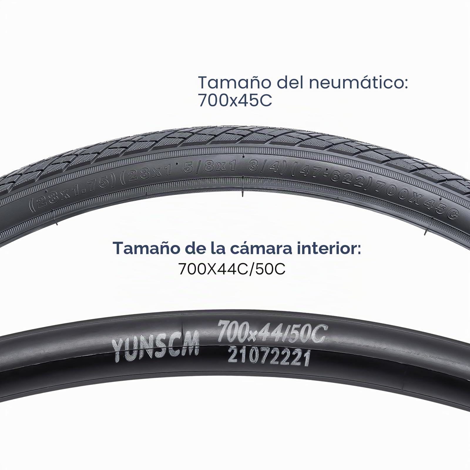 2-PCS 700C Neumáticos de Bicicleta 700x45C 28x1.75 (47-622) and 700C Heavy Duty Tube with Compatible with 700x43C 700x45C 28x1.75 700x46C Neumáticos de Bicicleta and Tubo Interior (Y-1130)